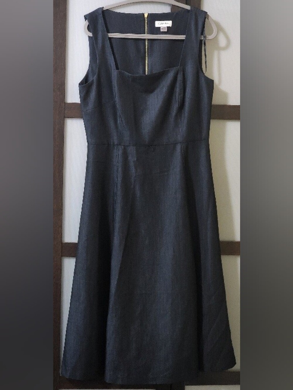 Calvin Klein Navy Square-Neck A-Line Midi Dress Size 8